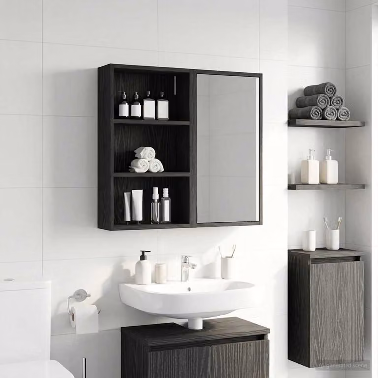 Armadio da bagno a muro moderno vidaXL in MDF nero opaco L: 40 cm, P: 14 cm, H: 70 cm