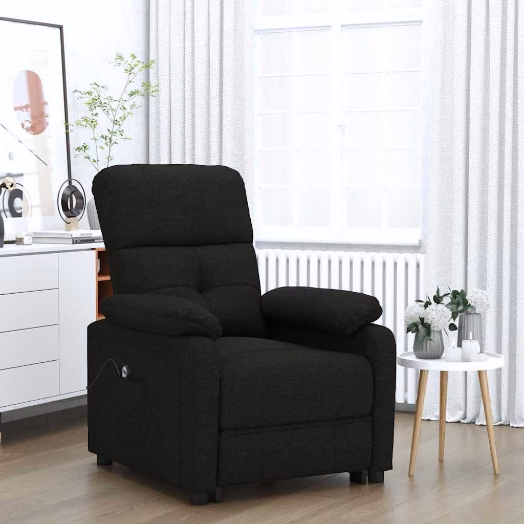 Poltrona elettrica reclinabile relax vidaXL in tessuto nero con braccioli e struttura moderna