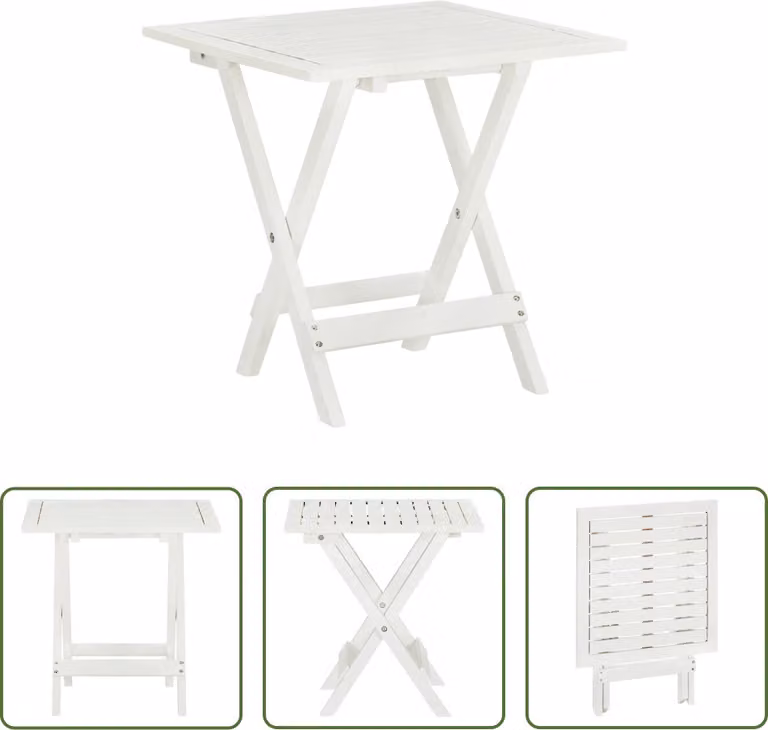 The Living Store Tavolo da bistrot bianco 46x46x47 cm in legno massiccio di acacia