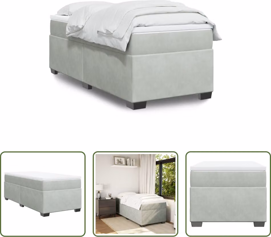 The Living Store Letto a molle con materasso grigio chiaro 90x190 cm in velluto