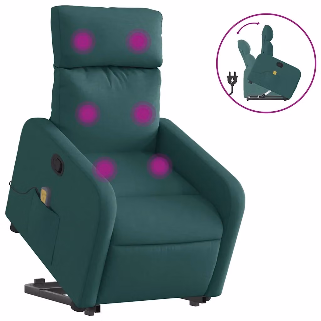 Poltrona Alzapersona con Assistenza Elettrica vidaXL Verde in Tessuto e Schiuma – 2