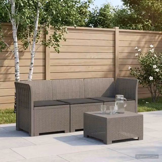 Divano da esterno a 3 posti con cuscini in look rattan e tessuto resistente ai raggi UV, colore grigio antracite