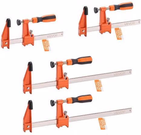 Set di 4 Morsetti a Barra VEVOR per Lavorazione del Legno, Colore Arancione e Nero, Apertura da 30,48 cm e 15,24 cm, Carico Massimo 272 kg