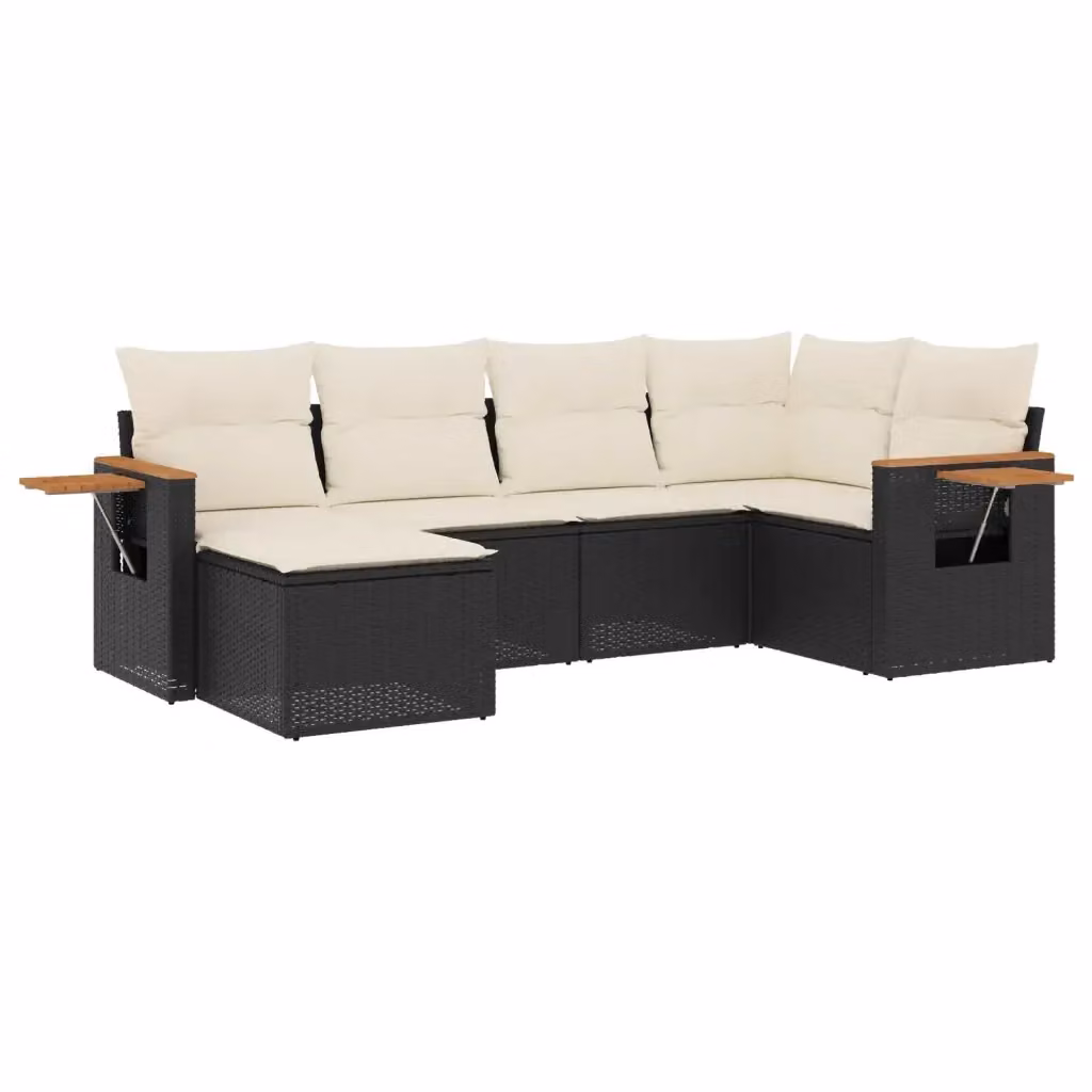 Set Divano da Giardino vidaXL 6 pz in Polyrattan Nero con Cuscini e Tavolino da Esterno a Forma di L – 2