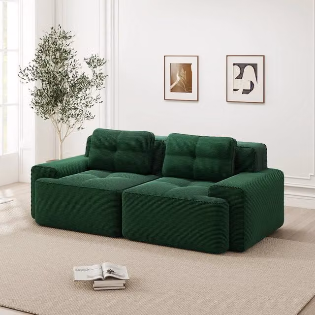 Divano Modulare Boneless ¨C MINIMAL ¨C Verde, Tessuto Corduroy, Loveseat, Sofa Letto