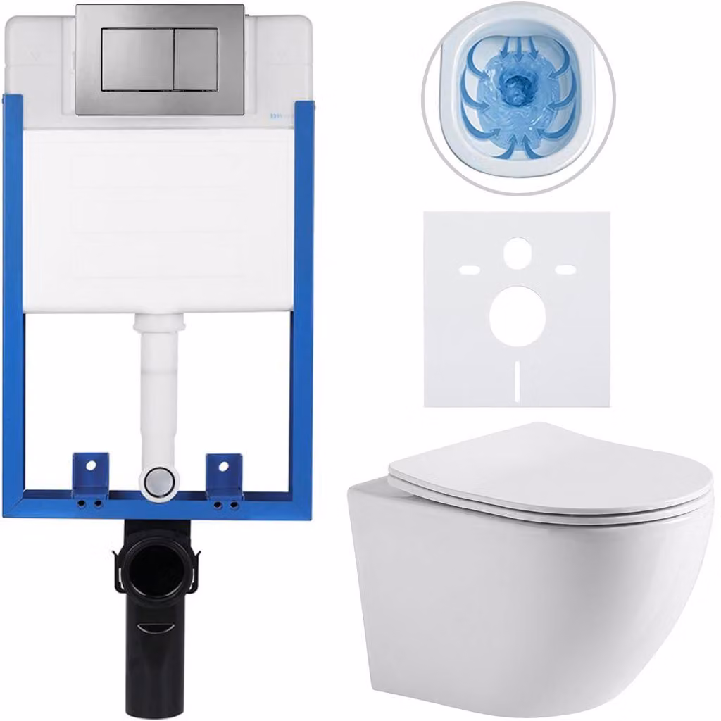 CERANO - Set completo per WC da incasso Lite/Verde - bianco lucido - pulsante WC Classic, grigio scuro - da incasso - 49x36 cm