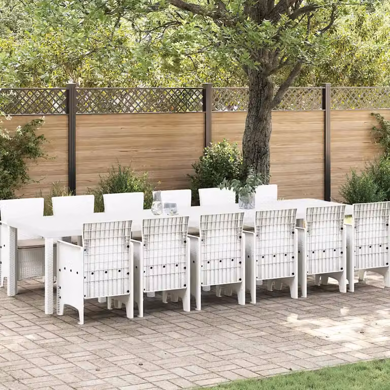 Set da pranzo per giardino e terrazza vidaXL in 13 pezzi in rattan bianco con cuscini rimovibili