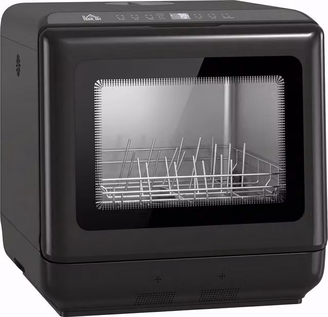 Lavastoviglie da tavolo HOMCOM con serbatoio integrato da 6 L, 5 programmi e display LED, Nero – 1