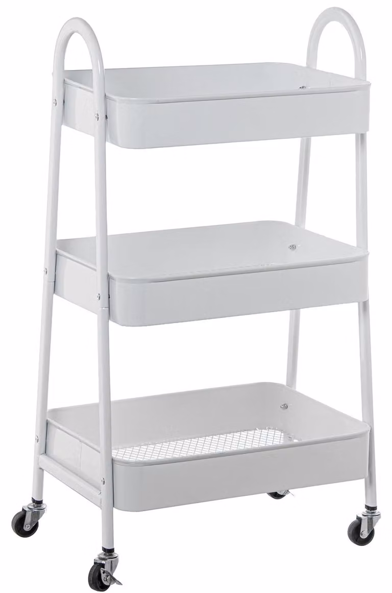 Carrello portaoggetti DRW con 3 ripiani interni in metallo, bianco, 44 x 31,5 x 79,5 cm
