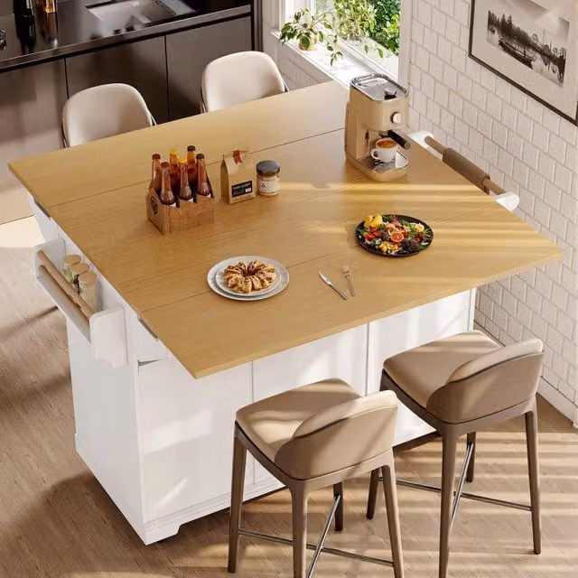 Carrello da cucina estensibile con 2 ante 3 cassetti con ruote per cucina MDF bianco 120 × 40 × 95 cm