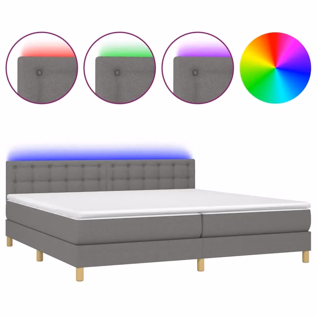 Letto Ibrido con Materasso e Illuminazione LED vidaXL in Tessuto Grigio e Bianco L: 200 cm, P: 200 cm, H: 203 cm – 2