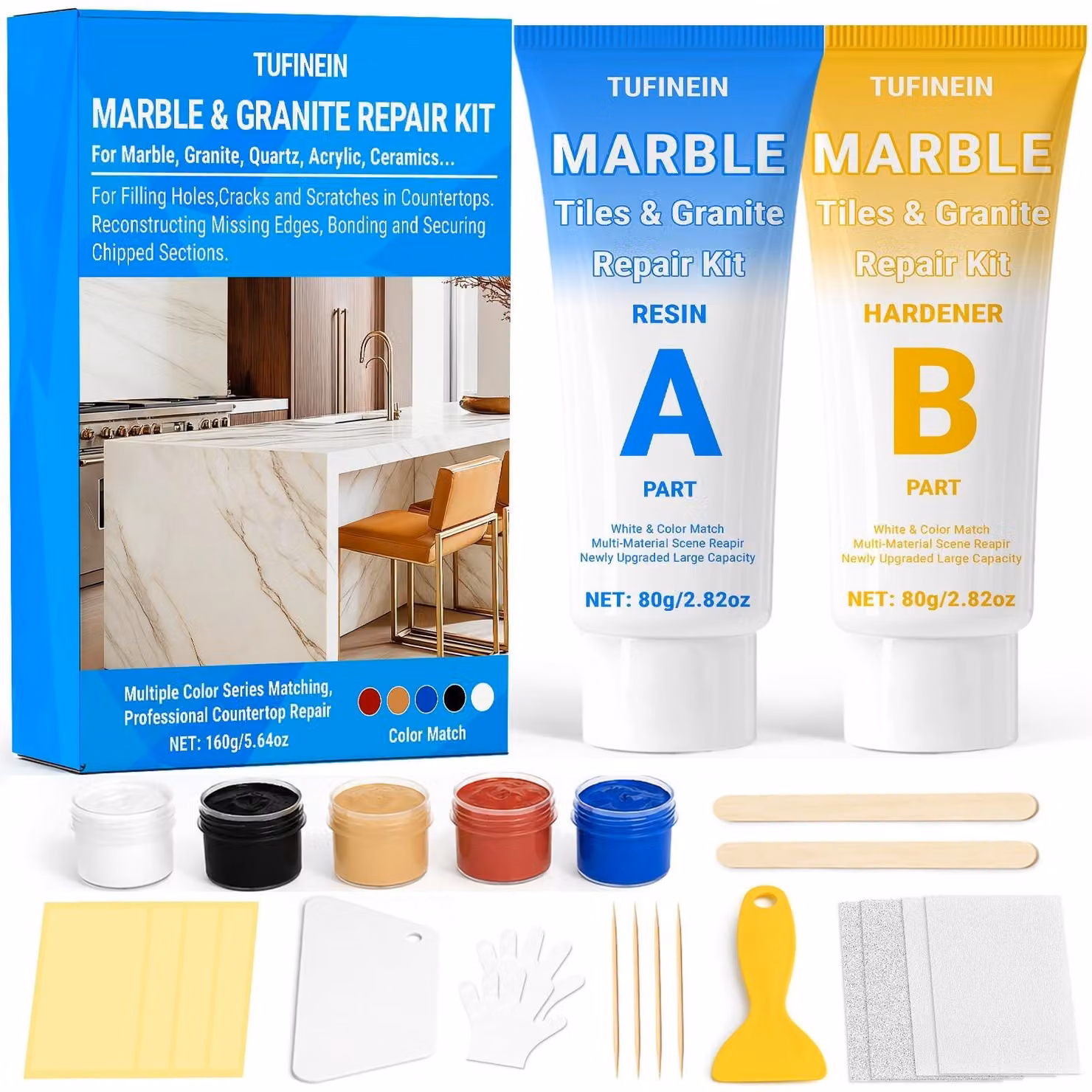 Kit di riparazione per marmo, 160g, per pavimenti e piani di lavoro