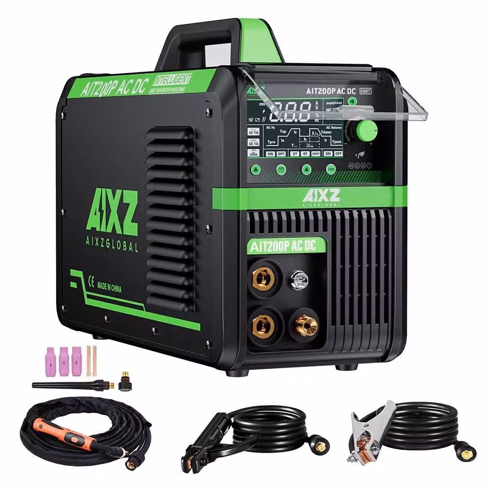 Saldatrice - AIT200P AC/DC TIG/MMA/ARC - Multiprocesso 5 in 1 - AC/DC per alluminio - Accensione HF - Pulsante - 2T/4T - 200 A - Marrone