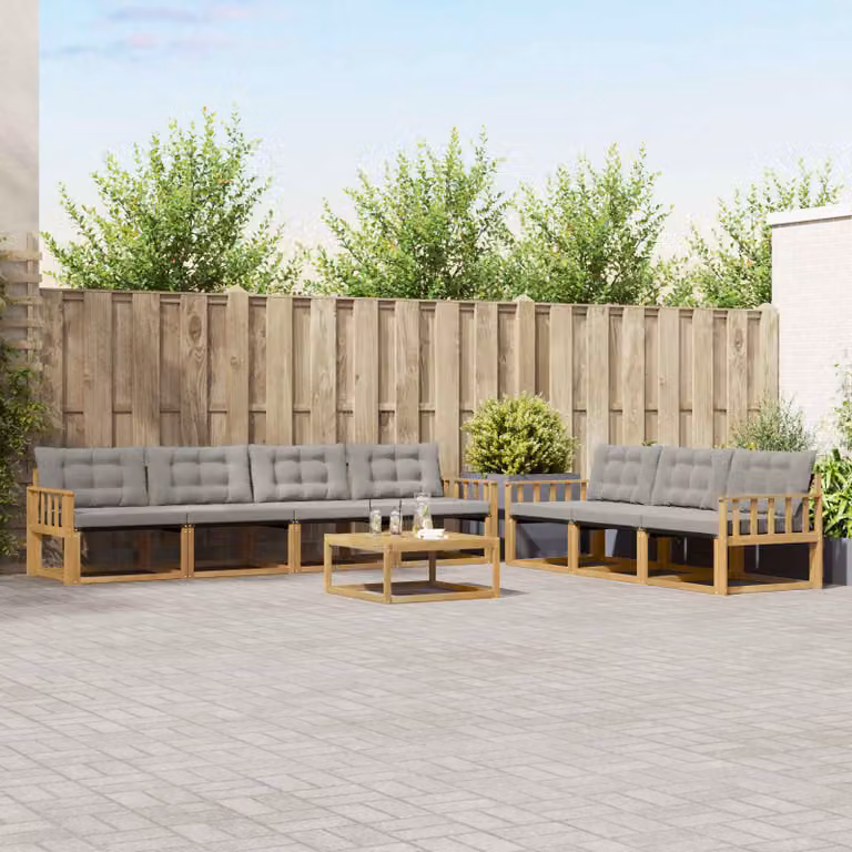 vidaXL Set di divani da esterno 8 pz in legno di acacia con cuscini Bianco e Grigio Chiaro