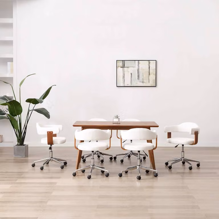 Set di 6 sedie da pranzo girevoli vidaXL bianche in similpelle e legno con altezza regolabile e ruote