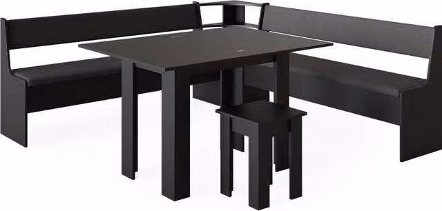 Gruppo panca ad angolo Roman Nero 210 x 210 cm con tavolo Vicco