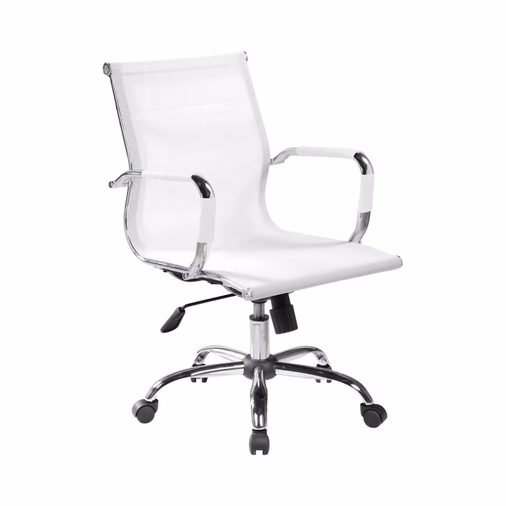 Sedia da ufficio ergonomica Asunik con braccioli, Poltrona direzionale moderna in tessuto bianco, L: 62 cm, H: 92/102 cm – 2