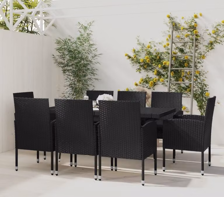Maison Exclusive - Set da pranzo da giardino 9 pezzi in polyrattan nero