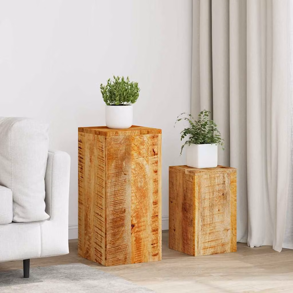 Set di 2 supporti per piante vidaXL in legno di mango marrone, stile rustico, H: 59,0 cm, L: 28,0 cm, P: 28,0 cm