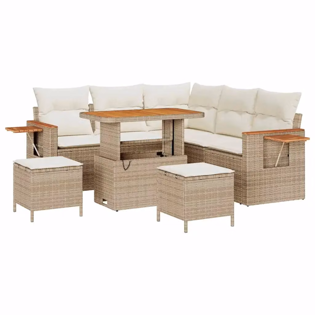 vidaXL Set Divano da Giardino a L da 8 Posti Beige con Cuscini e Tavolino – 2