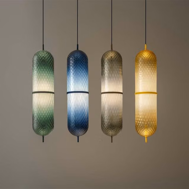 Olev Curuba Combo Lampada a Sospensione Multicolore con Vetro e Metallo Argentato, LED Dimmerabile e Altezza Regolabile