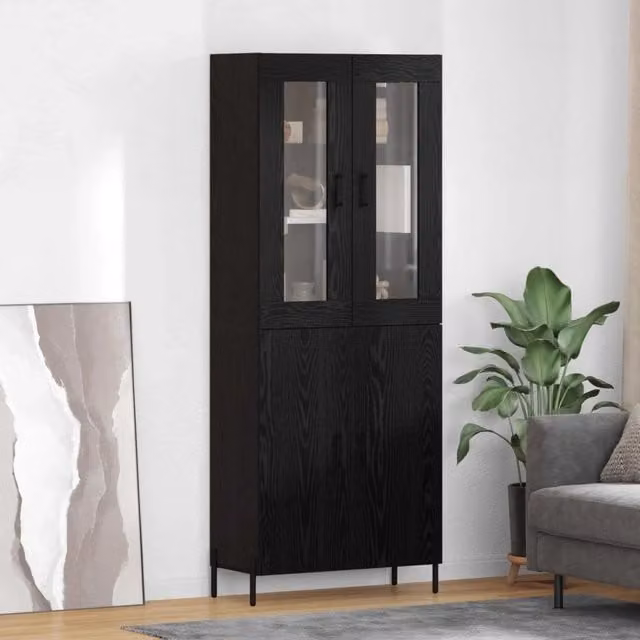 Credenza nera vidaXL con ante in vetro e design minimalista in MDF L 69,5 cm x P 34 cm x H 180 cm