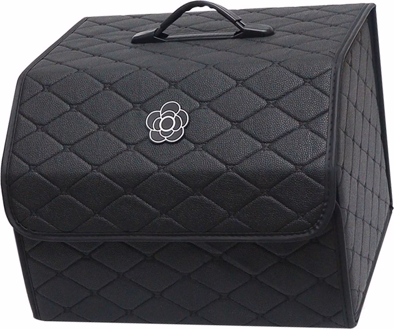 Organizzatore per il bagagliaio dell'auto, scatola multiuso portatile e ad alta capacità in pelle diPoliuretanoche con coperchio, nero - grande