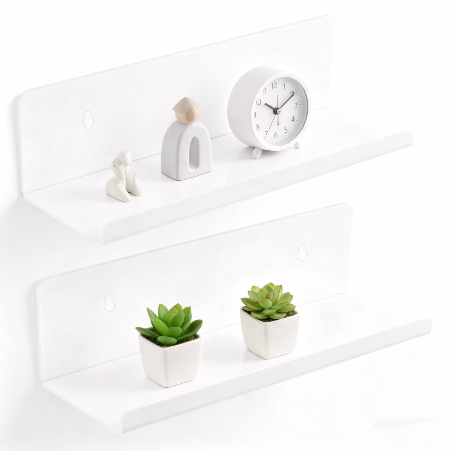 Set di 2 mensole da parete, piccole, da 20 cm, bianche, sospese e senza necessità di foratura