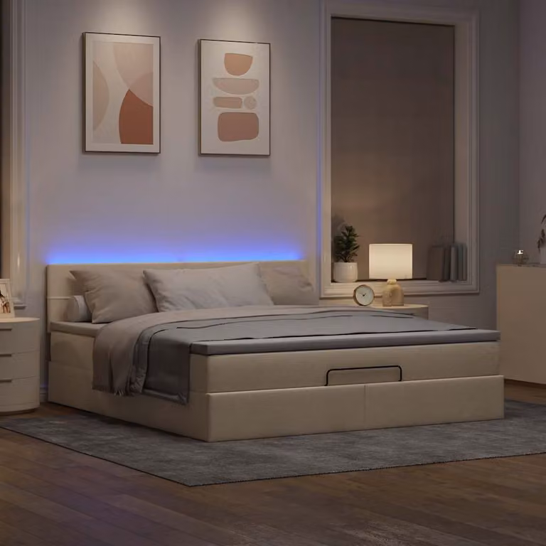 Maison Exclusive - Letto ottomano con materasso e LED Crema 180x200 cm Tessuto