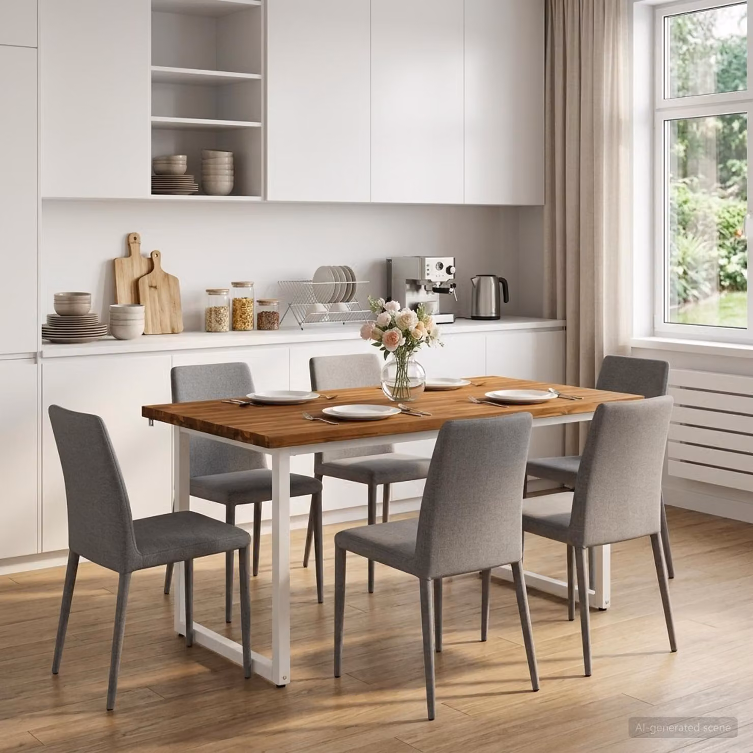 vidaXL Tavolo da pranzo moderno in legno di acacia con struttura in metallo, L: 160 cm, P: 70 cm, H: 75 cm