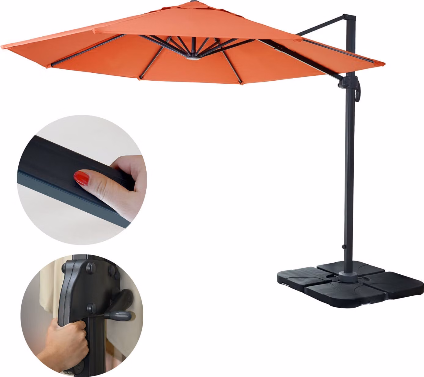 Ombrellone semaforo gastronomico HWC-A96, ombrellone rotondo Ø 3m poliestere alluminio/acciaio 23kg ~ terracotta con supporto, girevole
