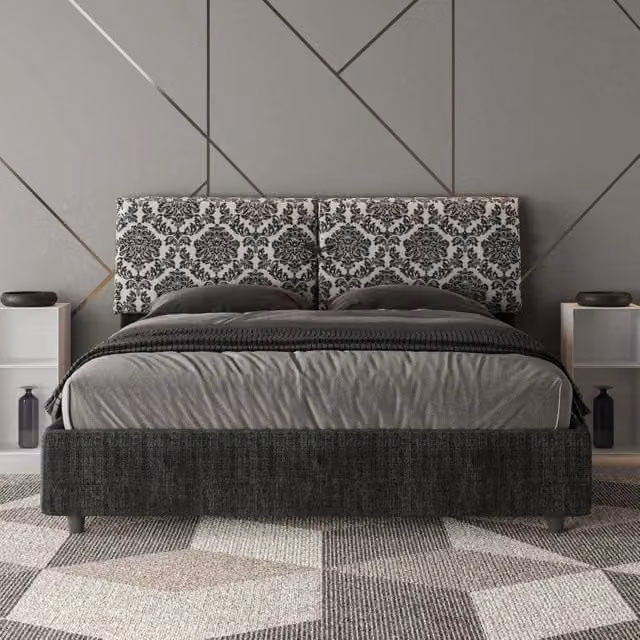 Letto matrimoniale imbottito con contenitore a doppia alzata Ityhome Blu/Grigio L/P/H: 160 x 200 cm