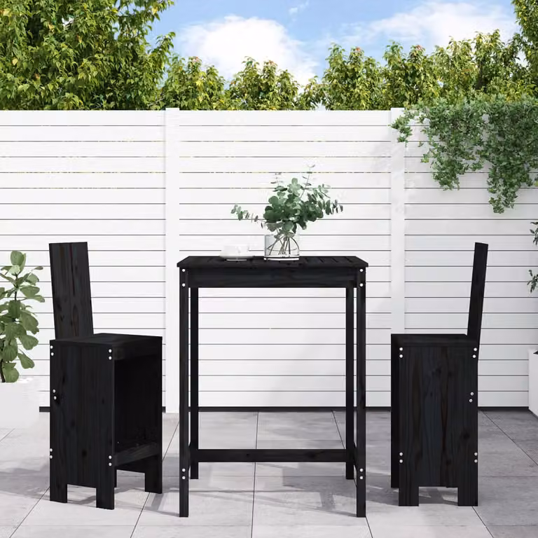 Set Bar da Giardino vidaXL in Legno di Pino Nero 3 Pezzi