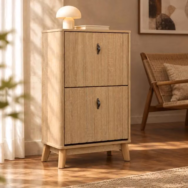 Scarpiera con ante e ripiani regolabili in MDF e pannello truciolare rovere