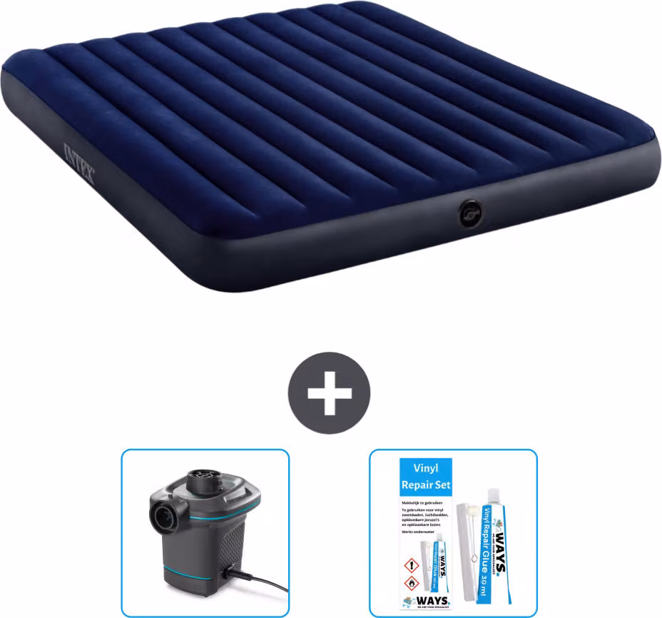 Letto ad aria Intex - 2 persone - 183 x 203 x 25 cm - blu - include pompa e kit di riparazione
