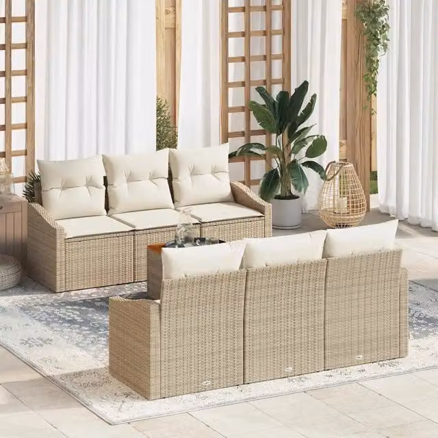 Set Divano da Giardino 7 pz Beige e Crema polyrattan 3356447