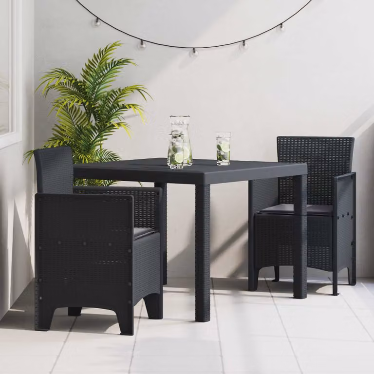 Set da pranzo per giardino e terrazzo vidaXL in rattan antracite 3 pezzi