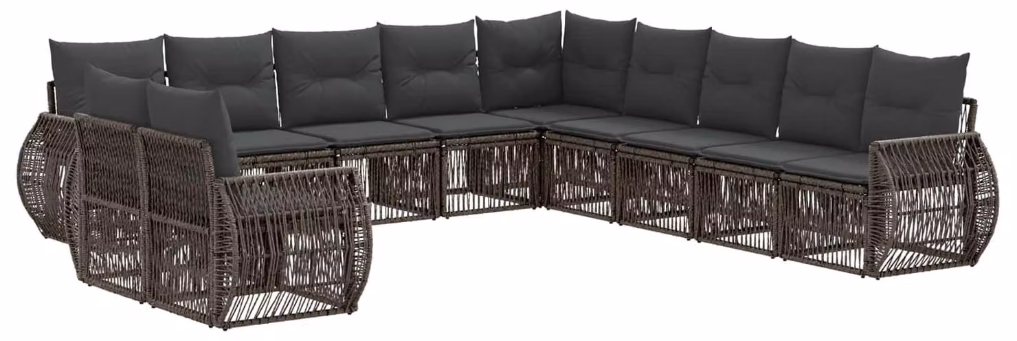 Set da giardino composto da 11 pezzi, in rattan sintetico grigio e grigio scuro