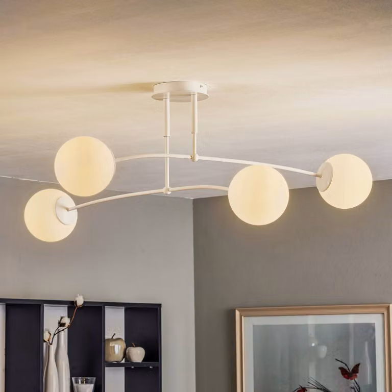 Plafoniera soffitto Pregos 4 EMIBIG LIGHTING, dimmerabile, Bianco / Opale, Corridoio, Metallo, Moderno, Plafoniera