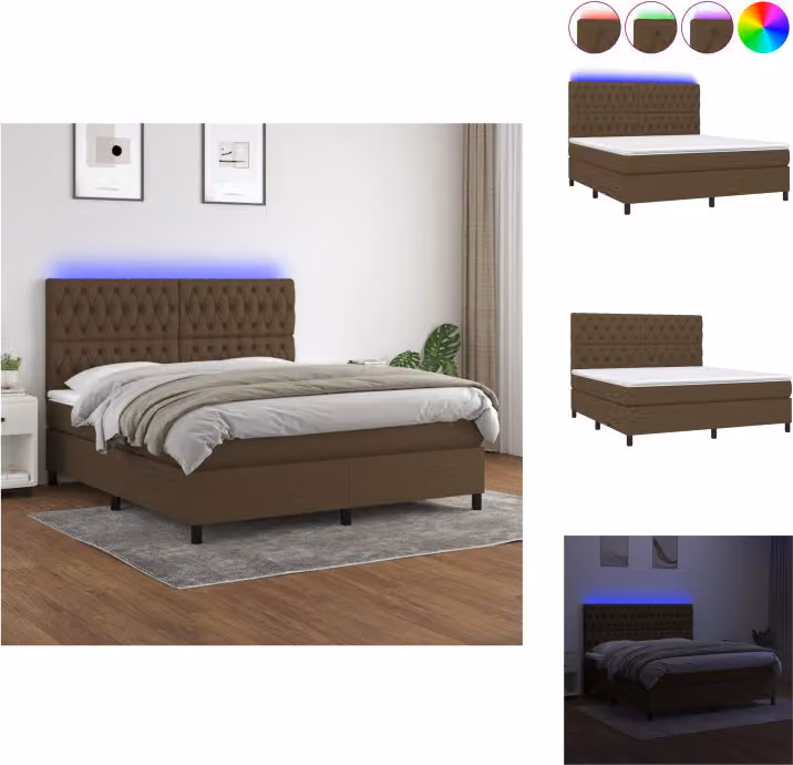 vidaXL Letto a molle con materasso e LED in tessuto marrone scuro 160x200 cm - Letti & strutture letto