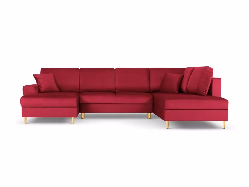 Divano panoramico convertibile Kyoto Cosmopolitan Design con contenitore, 7 posti, velluto rosso e oro, L/P/H: 313 x 194 x 88 cm – 2
