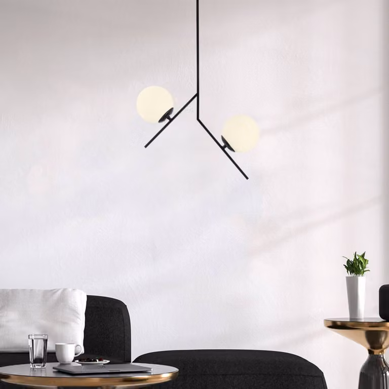 Lampada a sospensione in vetro Dolunay 144-AV Opviq, dimmerabile, Nero, Soggiorno / Sala da pranzo, Metallo, Moderno, Lampada a sospensione
