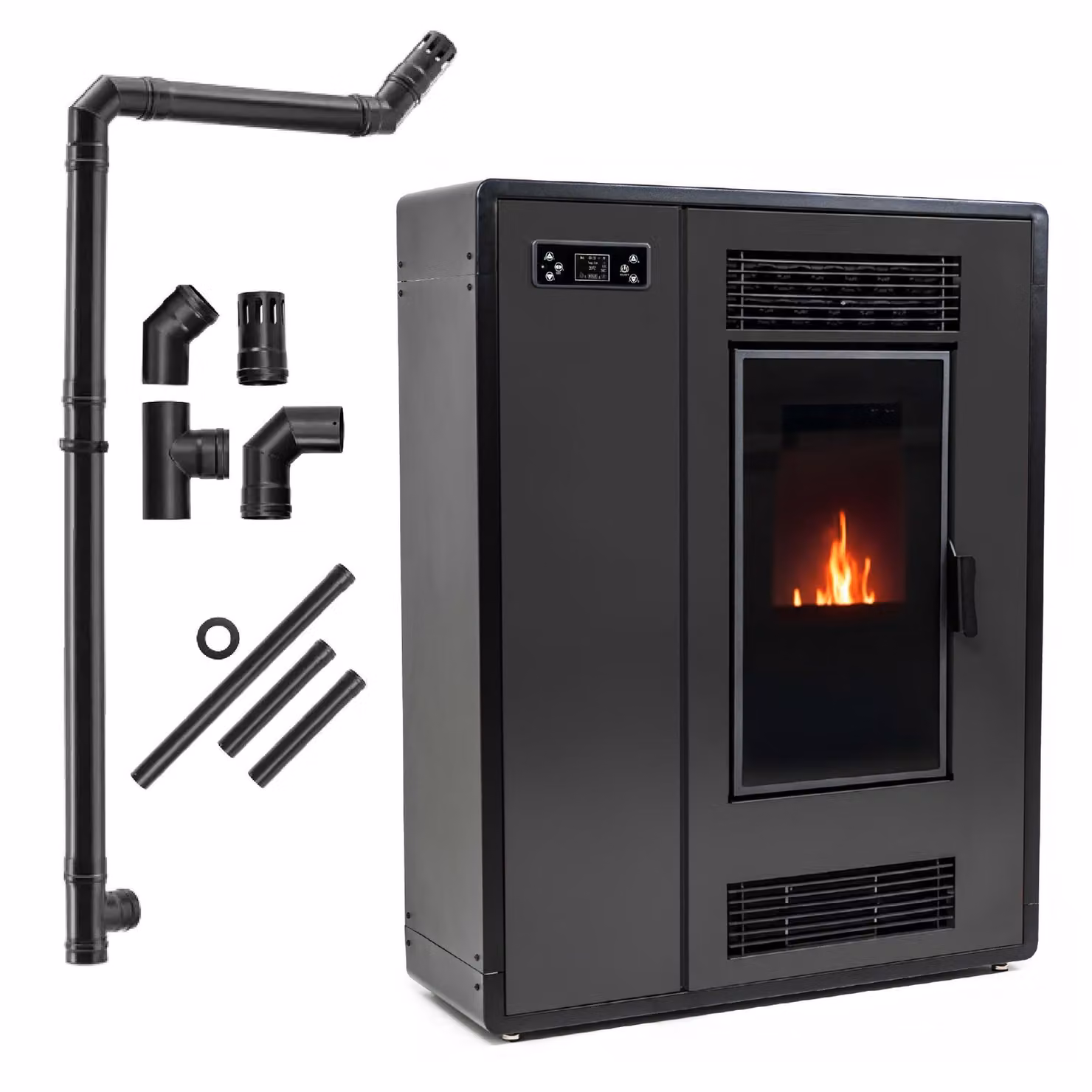 THUNDER® | ARIA BLACK | Stufa a pellet | 12 kW | Set di tubi di collegamento Ø 80 mm | nero