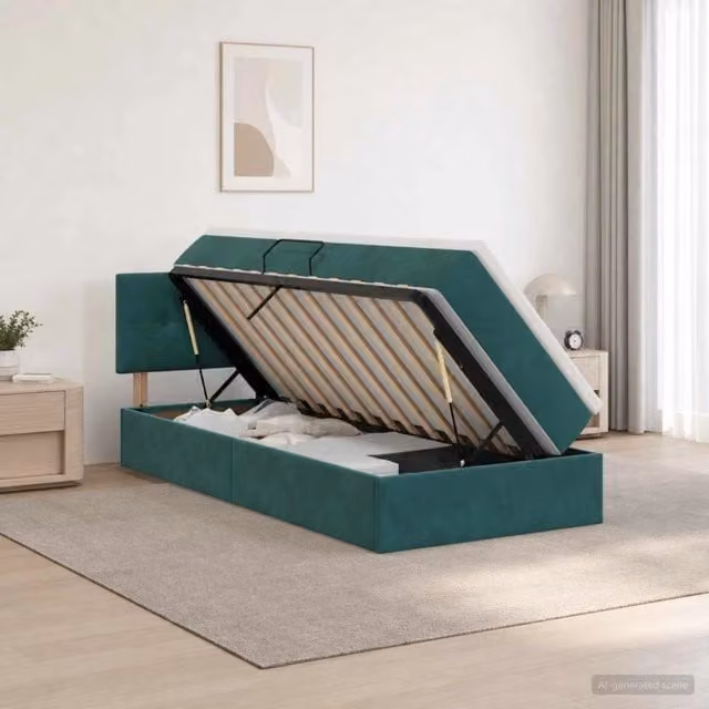 Letto con Contenitore vidaXL in Velluto Verde e Bianco L 100 cm x P 200 cm x H 88 cm – 1