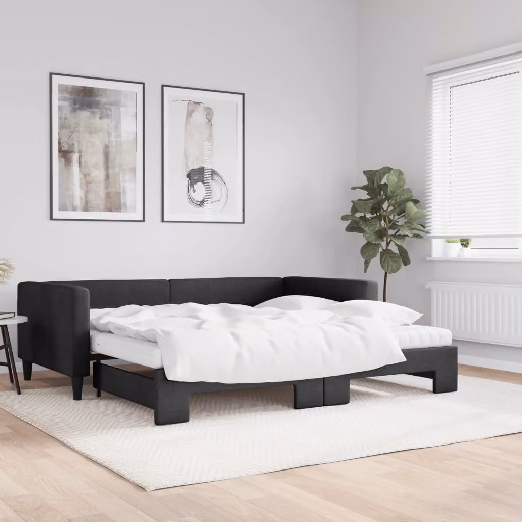 Maison Exclusive - Divano letto estraibile con materassi, nero, 100x200 cm, tessuto