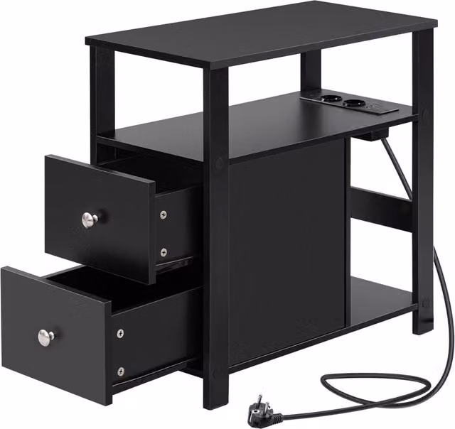 DESMIU Tavolino Laterale Moderno Nero con Prese USB e AC, 60x60x30 cm