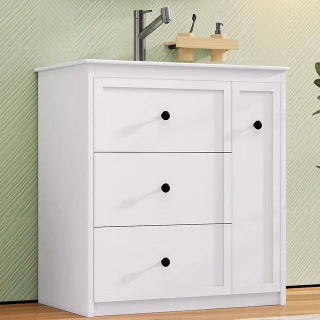 Mobile bagno freestanding WISHDOR bianco con lavabo in ceramica e cassetti L: 76 cm, P: 46 cm, H: 82 cm