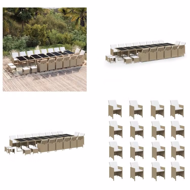 vidaXL Set da pranzo da giardino 21 pezzi con cuscini in polyrattan beige - Set da pranzo da giardino - Set da pranzo da giardino - Set da pranzo da esterno - Set da pranzo da giardino