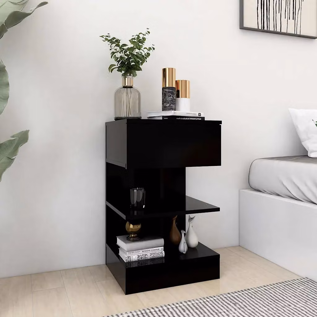 Set di 2 comodini moderni vidaXL in legno nero, da appendere al muro, L 40 cm x P 35 cm x H 65 cm