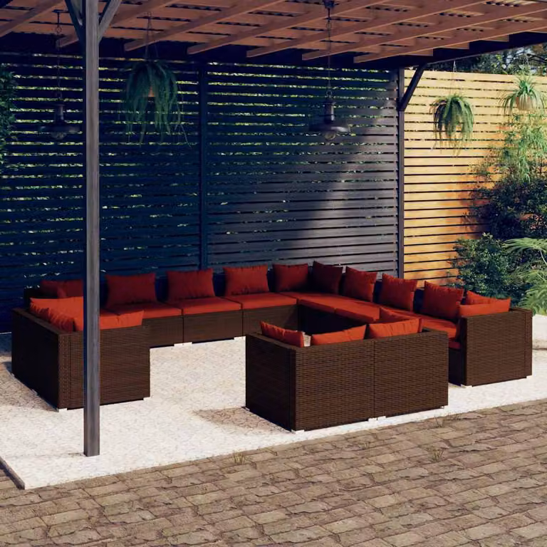 vidaXL Set di Divani da Giardino 13 pz in Polyrattan Marrone con Cuscini Imbottiti e Rivestimenti Rimovibili